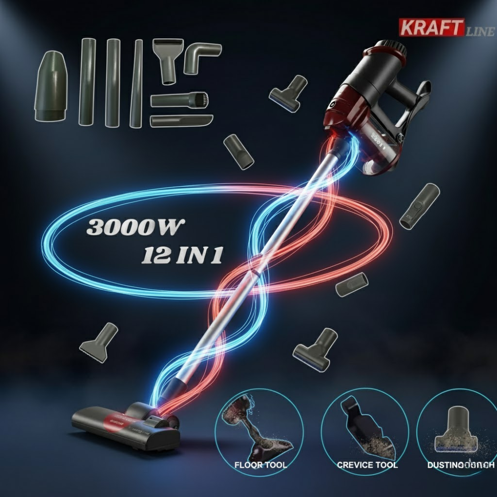 Aspirateur balai AS-8008 – 3000W – 12 en 1 avec filtre HEPA et accessoires multifonctions