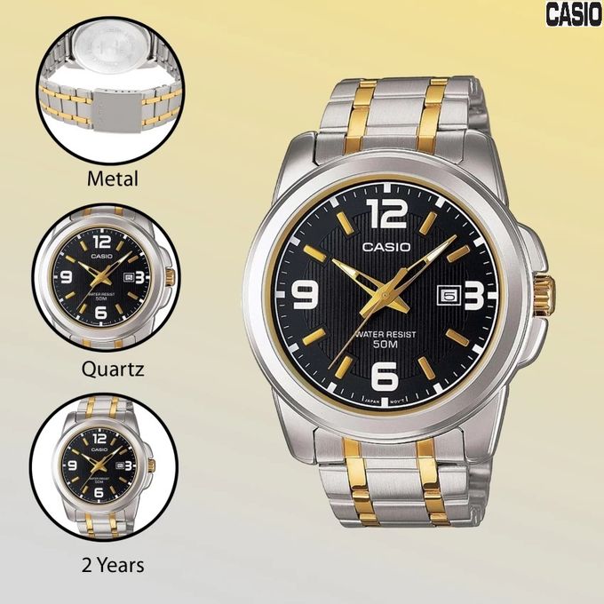 Montre pour homme bracelet métal plaqué or cadran noir etanche-mtp-1314sg-1avdf