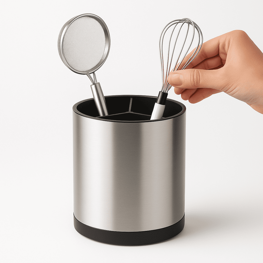 Porte-Ustensiles Rotatif en Acier Inoxydable