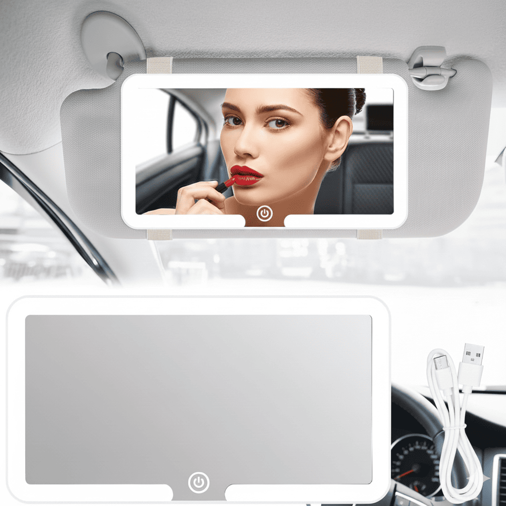 Miroir de Courtoisie Auto avec Éclairage LED – Haute Définition & Installation Facile thumbnail 1
