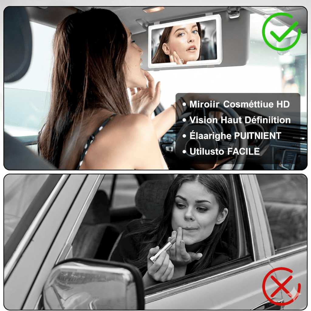 Miroir de Courtoisie Auto avec Éclairage LED – Haute Définition & Installation Facile thumbnail 2