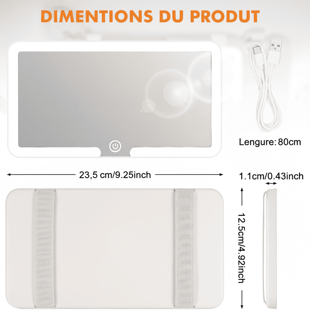 Miroir de Courtoisie Auto avec Éclairage LED – Haute Définition & Installation Facile thumbnail 4