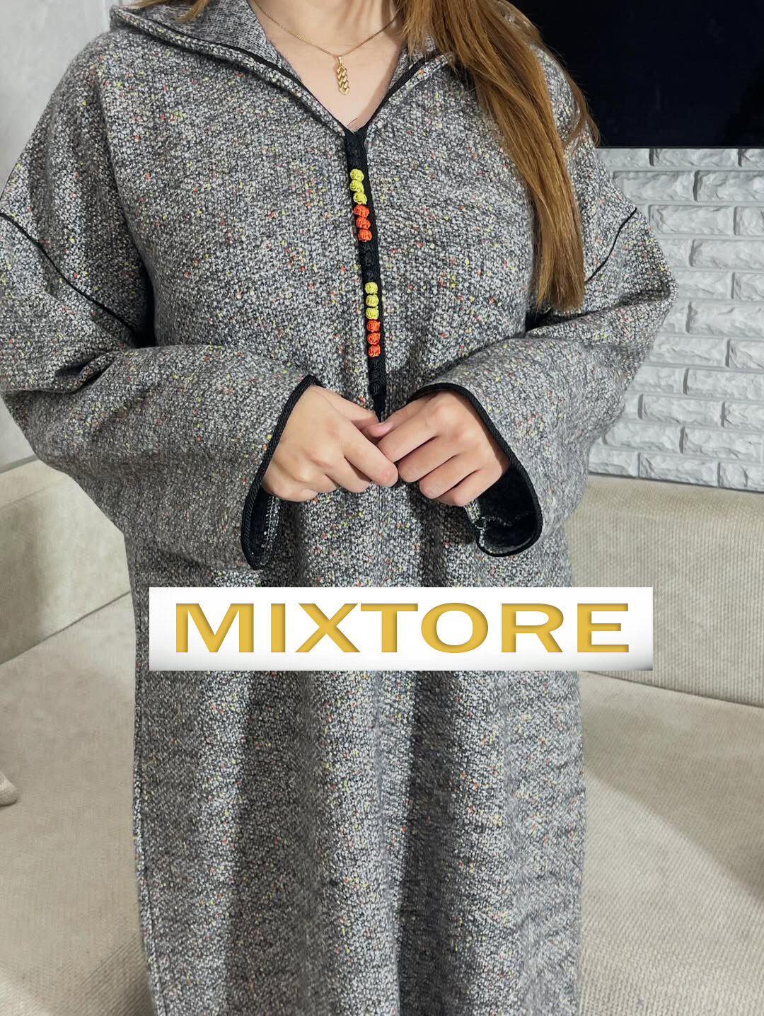 Djellaba chaude d'hiver Noire 39ad multicolores