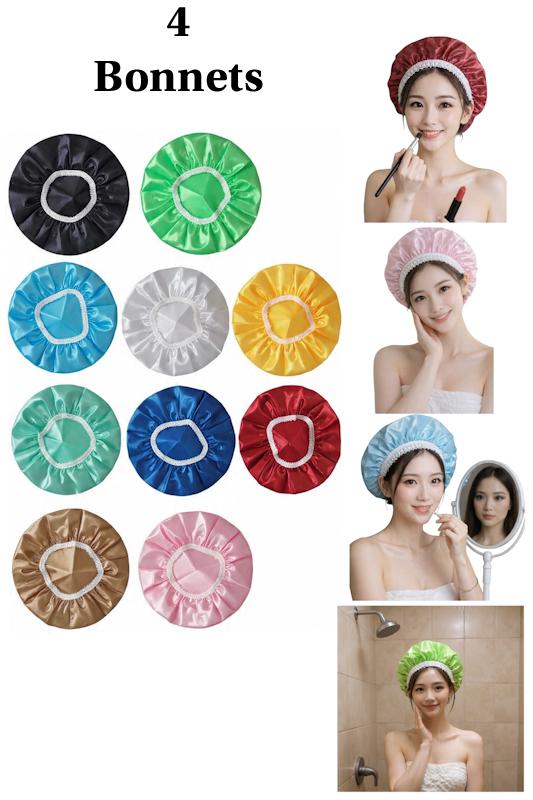 Bonnet De Douche En Satin - 4 Bonnets Réutilisable Et Lavable (couleurs Aléatoires)