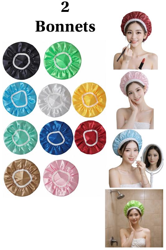 Bonnet De Douche En Satin - 2 Bonnets Réutilisable Et Lavable (couleurs Aléatoires)