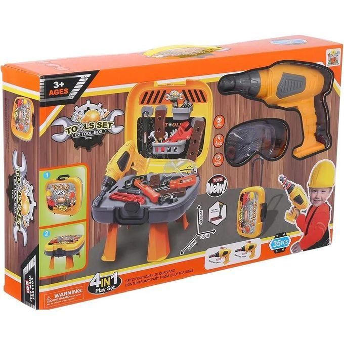 Coffret Outils De Bricolage 4 En 1 Pour Enfants – Set De 35 Pièces Avec Perceuse Électrique