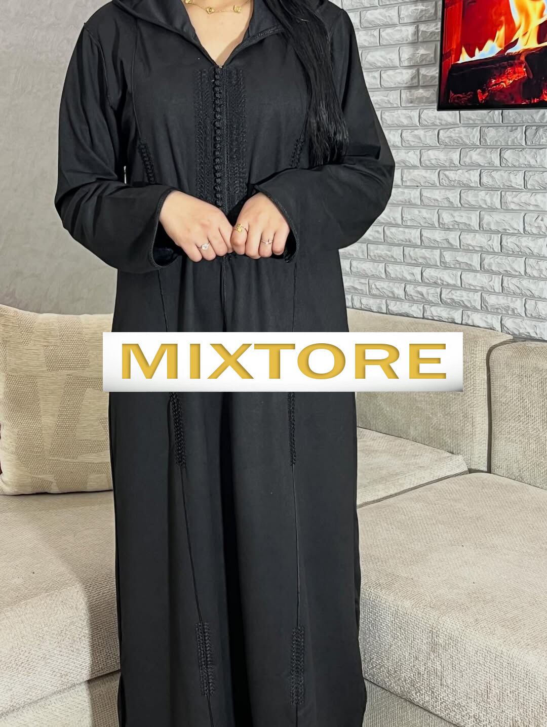 Djellaba Unie Demi Saison Avec Terz Noire