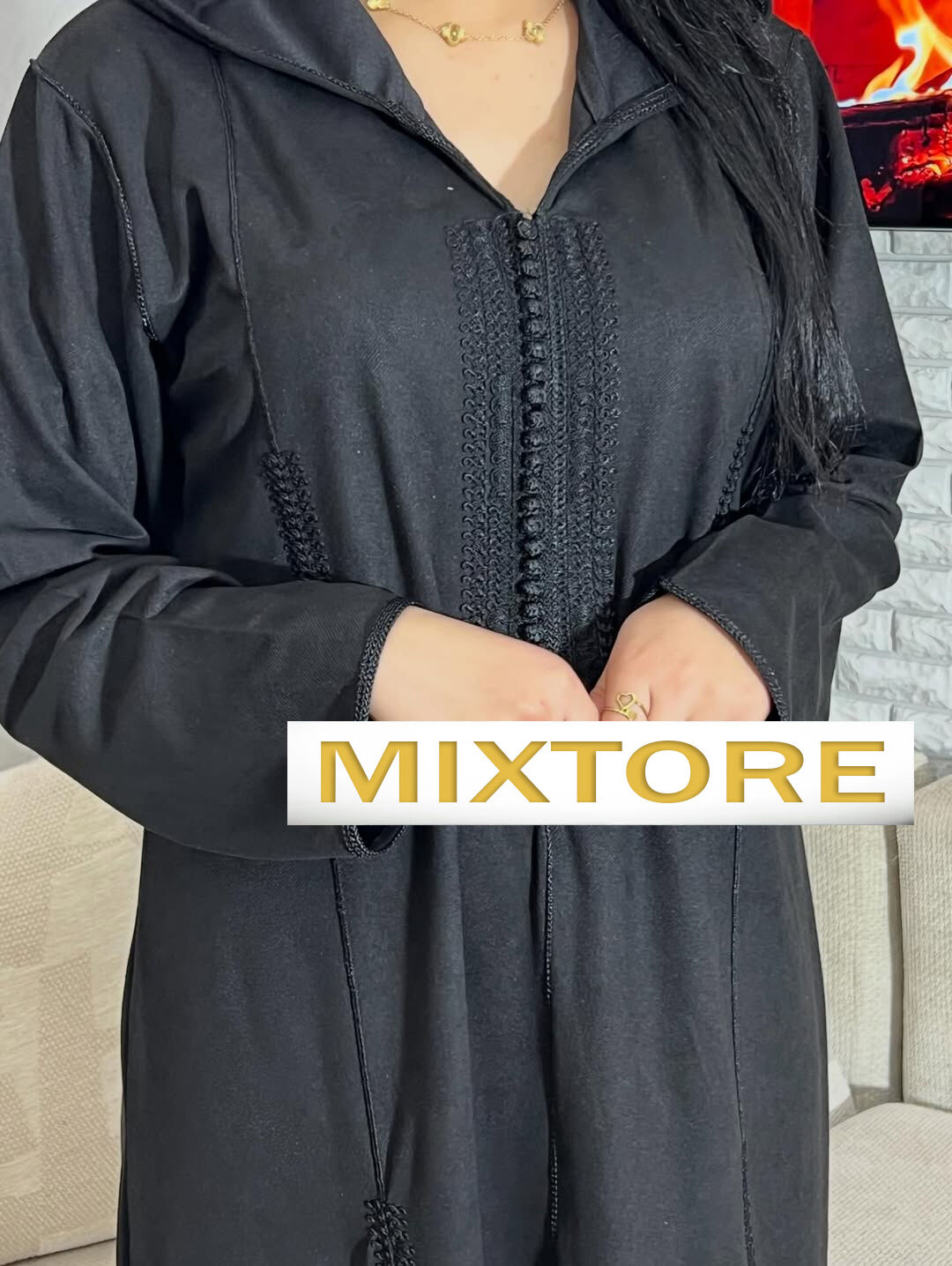 Djellaba Unie Demi Saison Avec Terz Noire