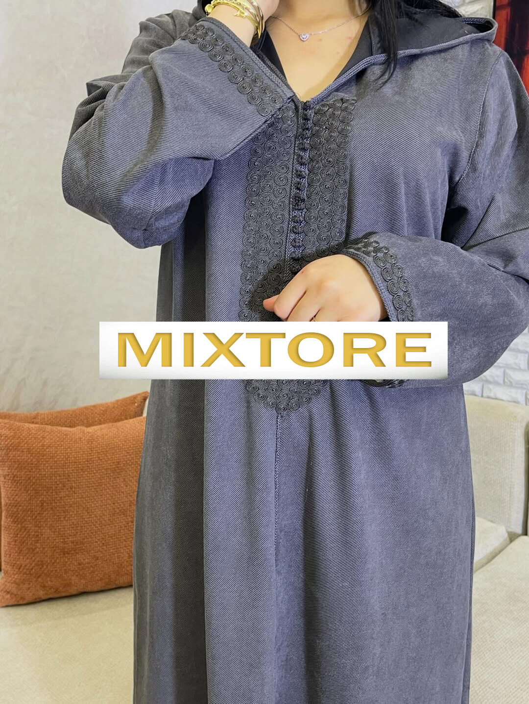 Djellaba Unie Demi Saison Avec Terz Grise