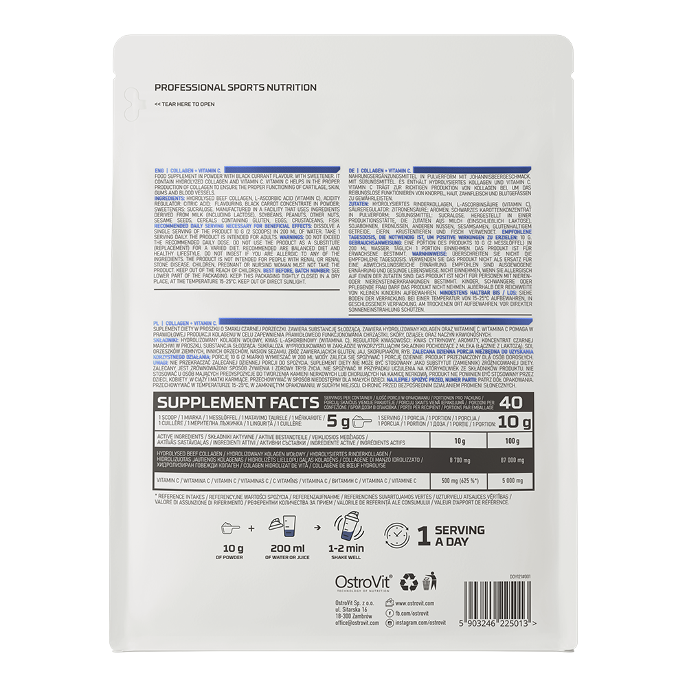 Collagen + Vitamin C 400 G Black Currant | Collagène Hydrolysé Pour Peau, Articulations & Beauté thumbnail 3