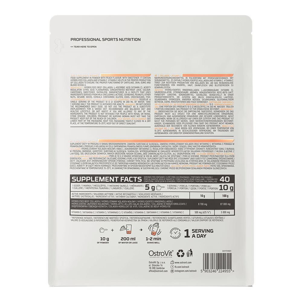 Collagen + Vitamin C 400 G Peach | Collagène Hydrolysé Pour Peau, Articulations & Beauté thumbnail 3