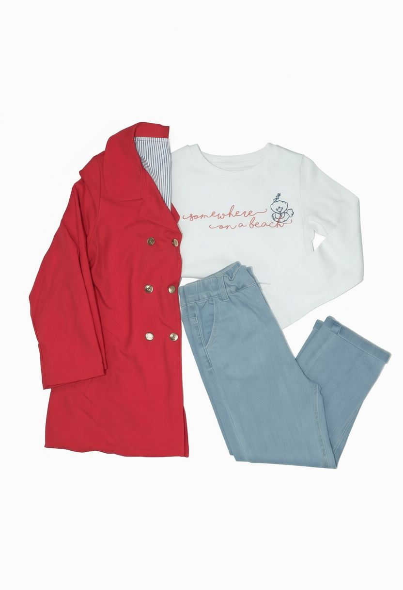 Ensemble Fille Élégant Avec Manteau Rouge