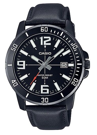 Montres Homme Bracelets En Cuir Boîtier Plaqué Ion Noir Étanche Wr50m-mtp-vd01bl-1bvudf