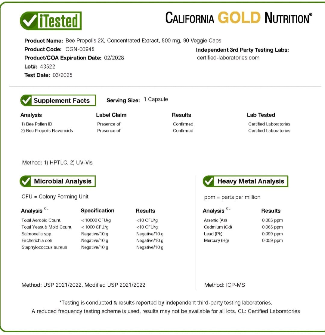 Propolis D’abeille 2x 500 Mg – Extrait Concentré – 90 Capsules – California Gold Nutrition thumbnail 4