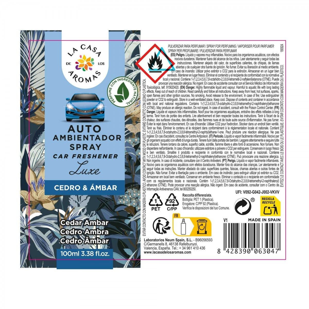 Spray Désodorisant Pour Voiture - Cèdre & Ambre - 100ml