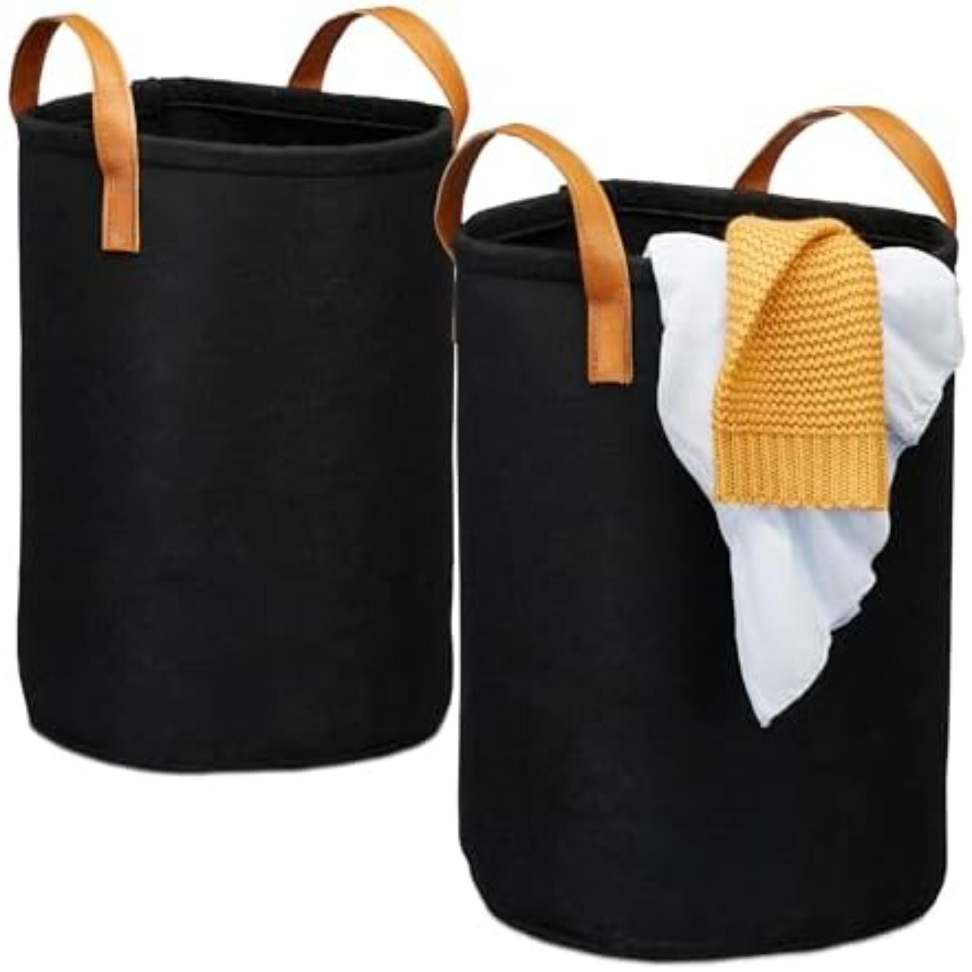 Lot De 2 Paniers À Linge Pliables En Feutre – Corbeilles De Rangement Avec Poignées En Cuir