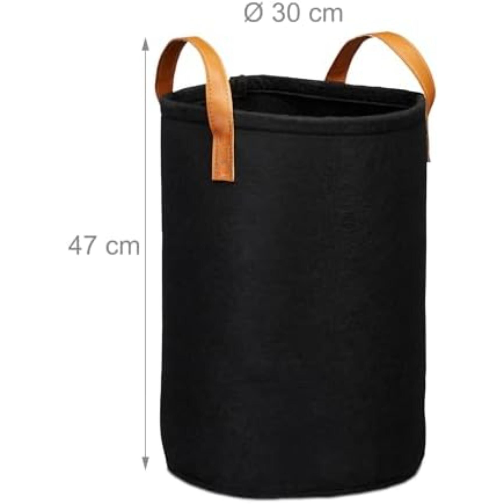 Lot De 2 Paniers À Linge Pliables En Feutre – Corbeilles De Rangement Avec Poignées En Cuir thumbnail 3