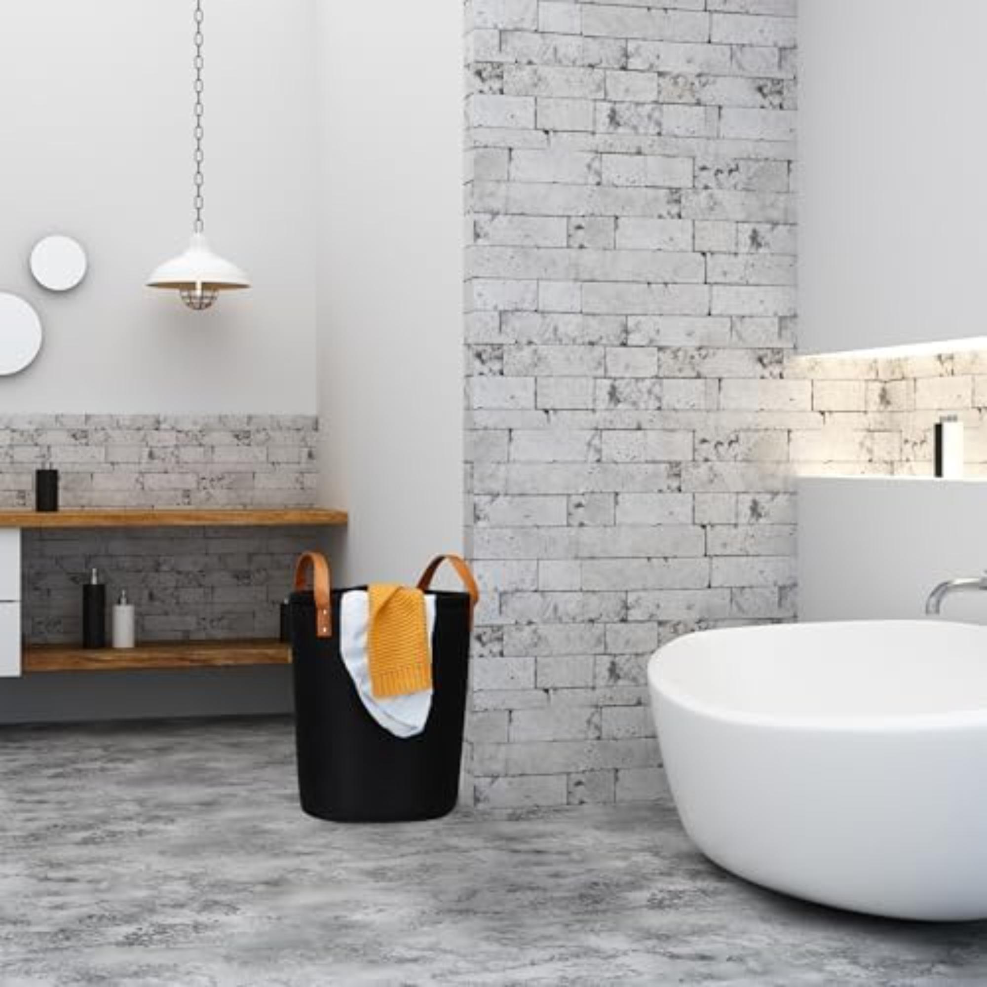 Lot De 2 Paniers À Linge Pliables En Feutre – Corbeilles De Rangement Avec Poignées En Cuir thumbnail 6