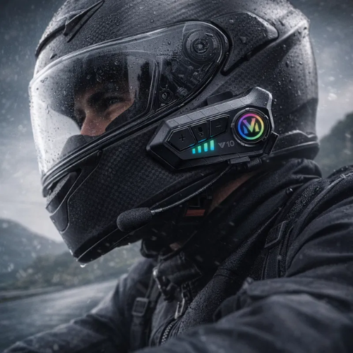 Intercom Moto Bluetooth V10 Étanche Ipx6 – Connexion Double Téléphone (13,1 × 10,2 Cm)