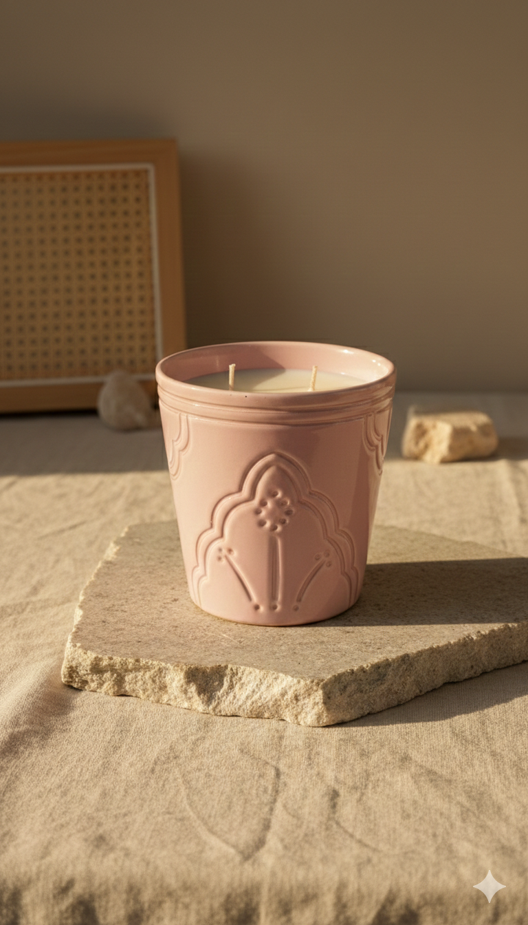 Bougie Parfumée Fruits Rouges - Pot Argile Rose Artisanal