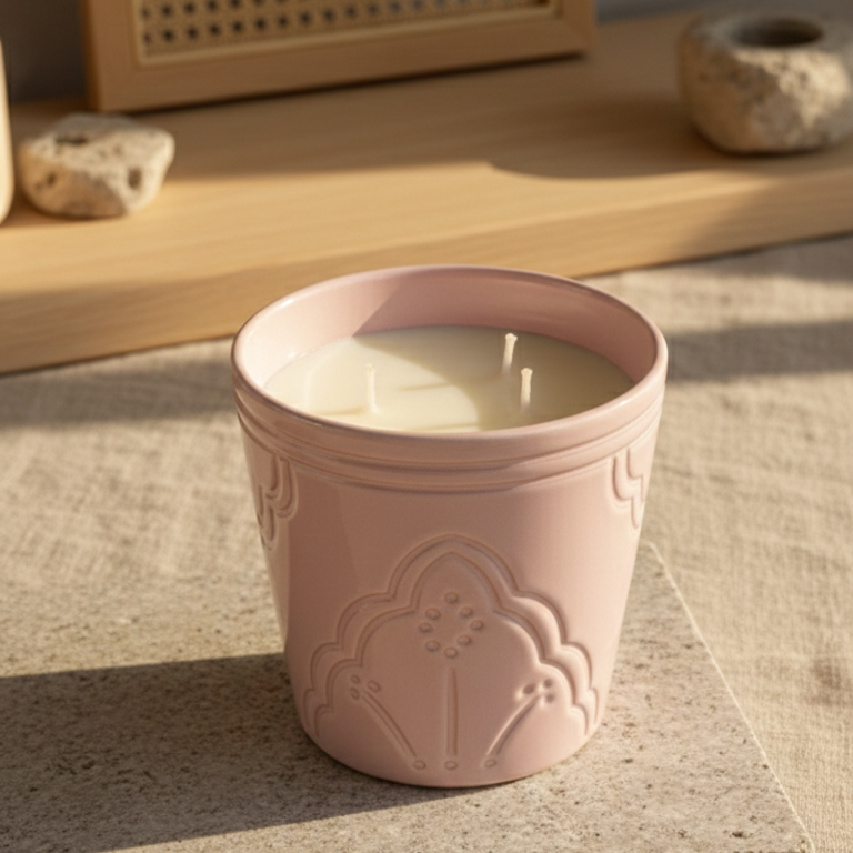 Bougie Parfumée Fruits Rouges - Pot Argile Rose Artisanal thumbnail 3