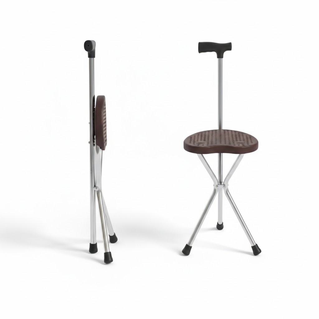 Siege Canne Pliant– Canne De Marche 2 En 1 Avec Assise Integree – Couleur Aleatoire