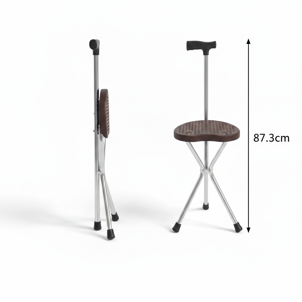 Siege Canne Pliant– Canne De Marche 2 En 1 Avec Assise Integree – Couleur Aleatoire