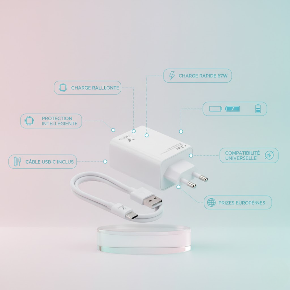 Chargeur Turbo 67w Avec Cable Type-c – Modèle Vt-10