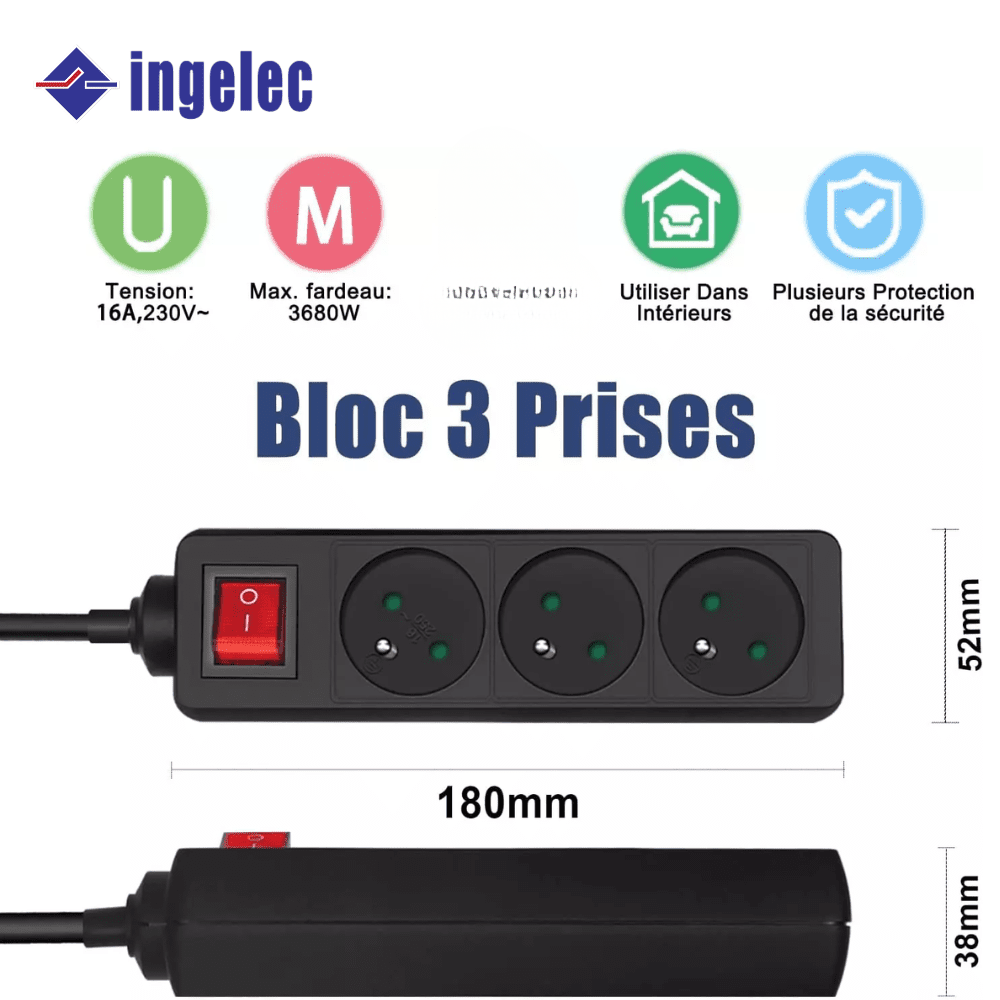 Rallonge Electrique 3 Prises – 1,5 m – Noir thumbnail 5