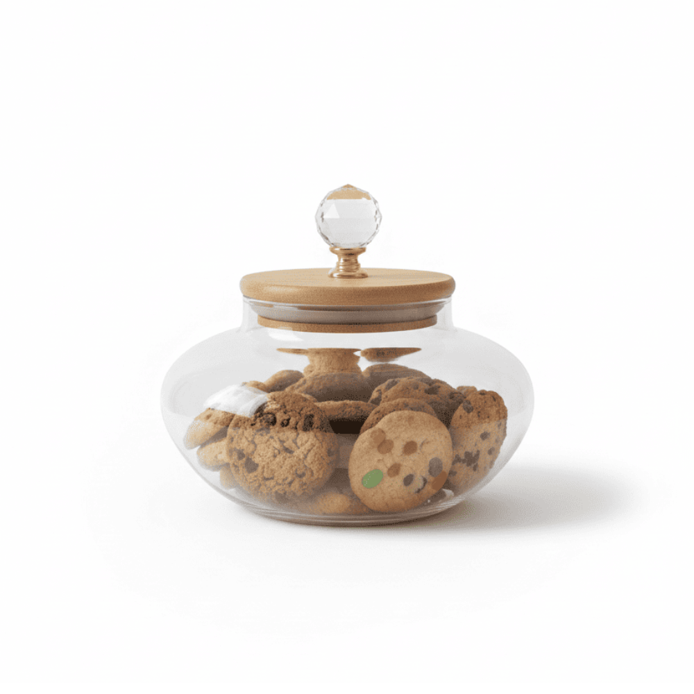 Bocal À Biscuits Design – Verre & Bambou Avec Bouton En Cristal