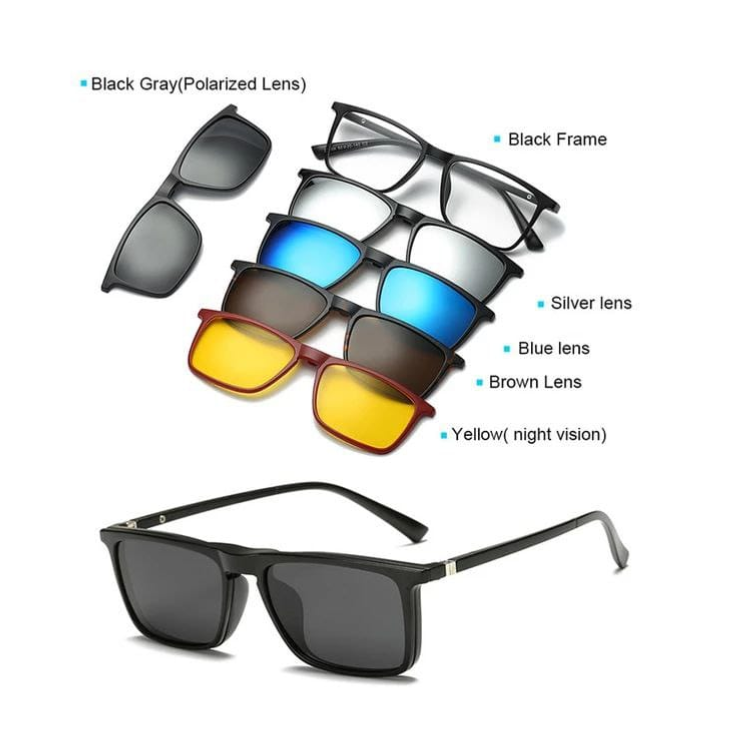 Magic Vision Lunettes De Soleil Magnétiques Polarisées 6 En 1 Pour Hommes Et Femmes, Monture Avec Clip Magnétique Polaroid