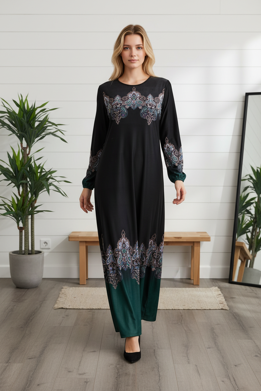 Abaya En Velours Léger Dégradé Émeraude