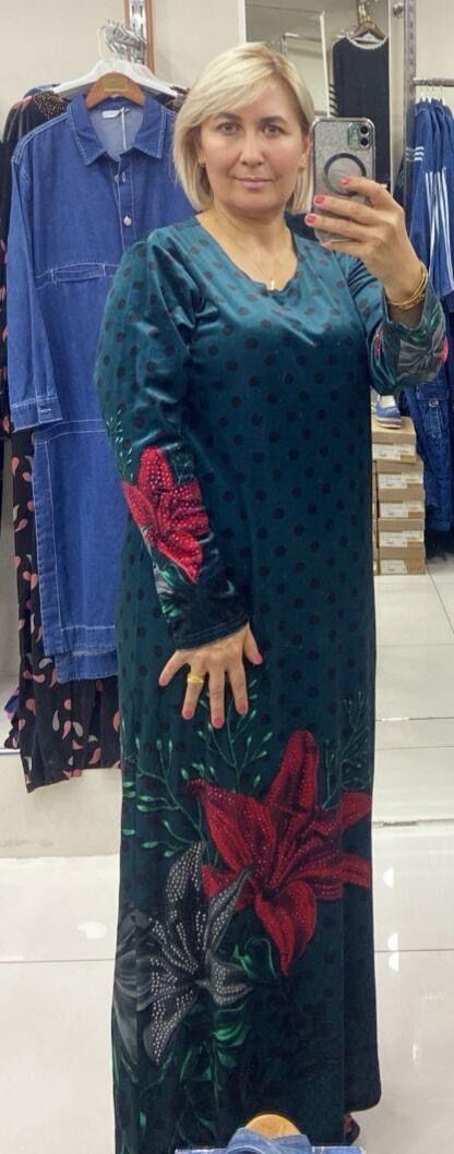 Jalabiya Bleu À Motifs Floraux