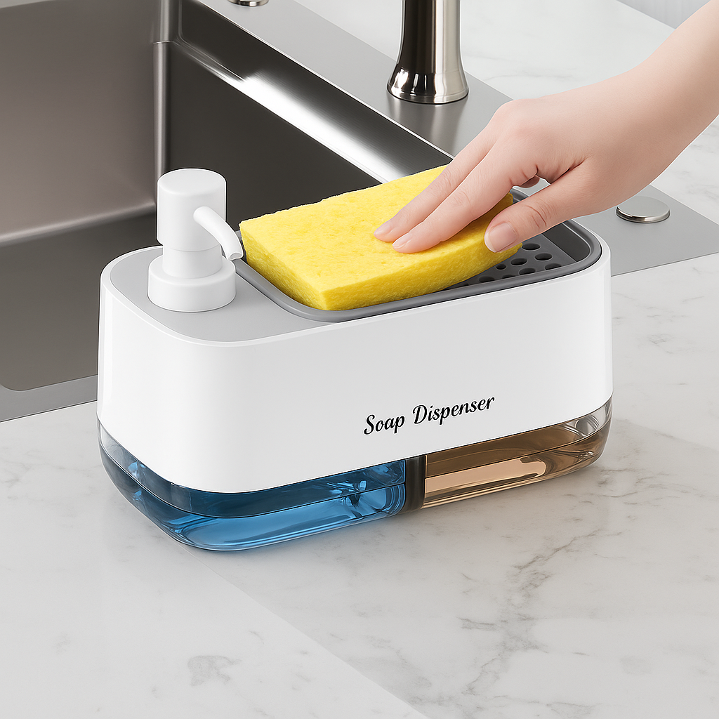 Ensemble Double Distributeur De Savon Avec Porte-éponge – Cuisine & Salle De Bain