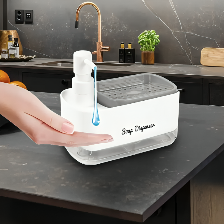 Ensemble Double Distributeur De Savon Avec Porte-éponge – Cuisine & Salle De Bain