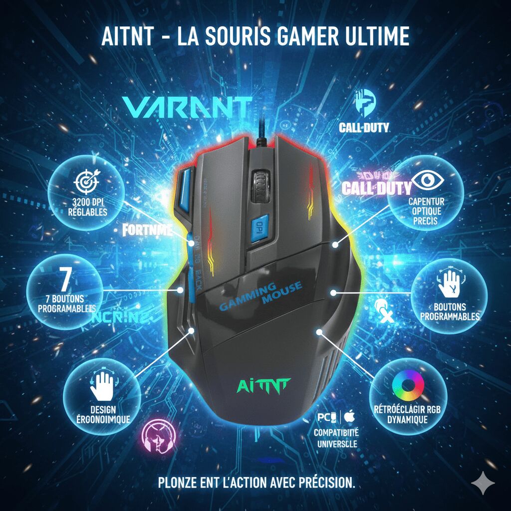 Souris Gamer 7 Boutons Ultra-speed – 3200 Dpi Haute Précision