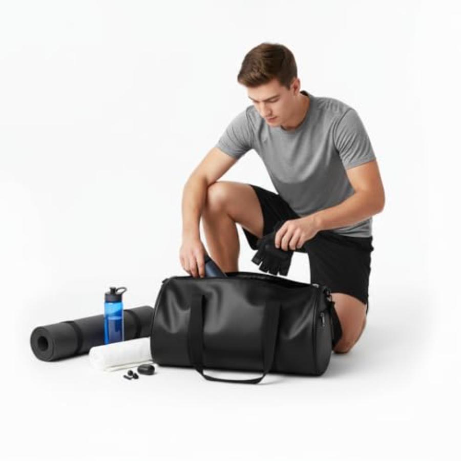 حقيبة سفر أسطوانية، حقيبة رياضية سوداء مقاومة للماء بمقبضين. الحجم 20 لتر (44 × 24 سم) thumbnail 3