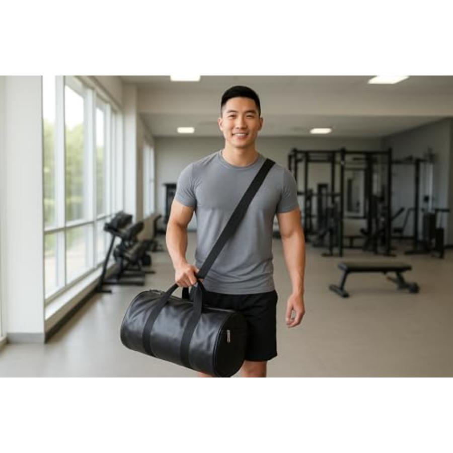 حقيبة سفر أسطوانية، حقيبة رياضية سوداء مقاومة للماء بمقبضين. الحجم 20 لتر (44 × 24 سم) thumbnail 6