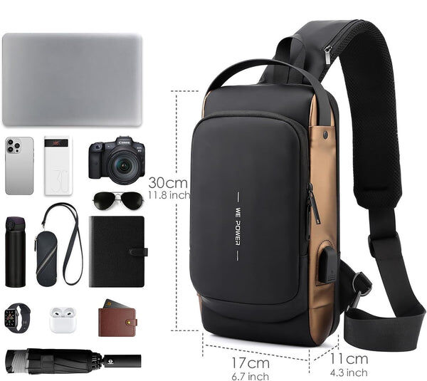 Sacoche De Poitrine Antivol Pour Homme, Sac Bandoulière Avec Chargeur Usb