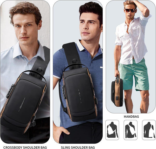 Sacoche De Poitrine Antivol Pour Homme, Sac Bandoulière Avec Chargeur Usb thumbnail 4