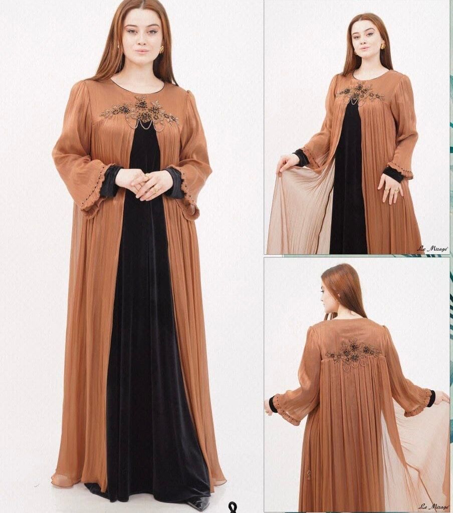 Abaya En Soie Plissée Et Velours