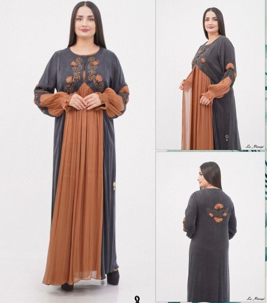 Abaya En Soie Plissée Et Velours thumbnail 3