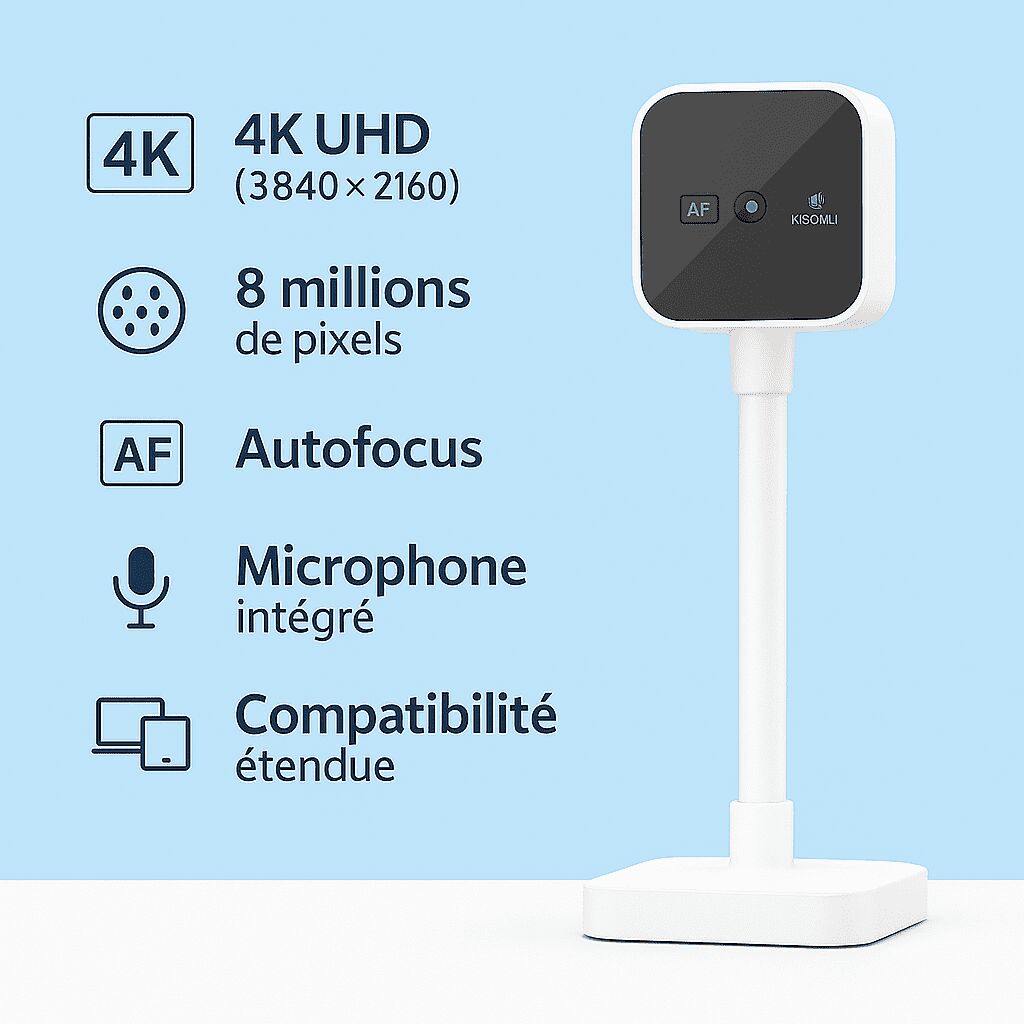 Webcam D1 4k Hd – Autofocus, Micro Intégré, Usb Plug & Play – Couleur Blanche