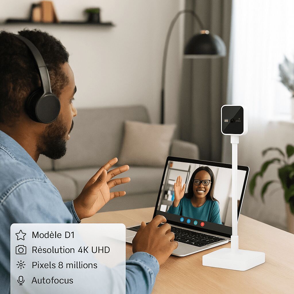 Webcam  D1 4k Hd – Autofocus, Micro Intégré, Usb Plug & Play – Couleur Blanche thumbnail 3