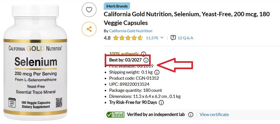 Selenium California Gold Nutrition - 180 Capsules Végétales