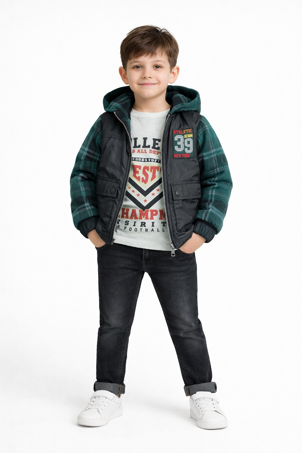 Veste Garçon Avec Capuche Tricot En Coton + Jean Noir – Style Sport