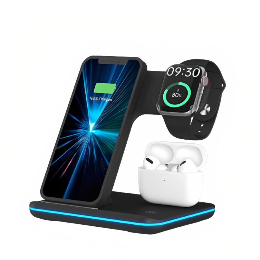Chargeur Sans Fil 3-en-1 – Station De Charge Pour Iphone, Apple Watch Et Airpods