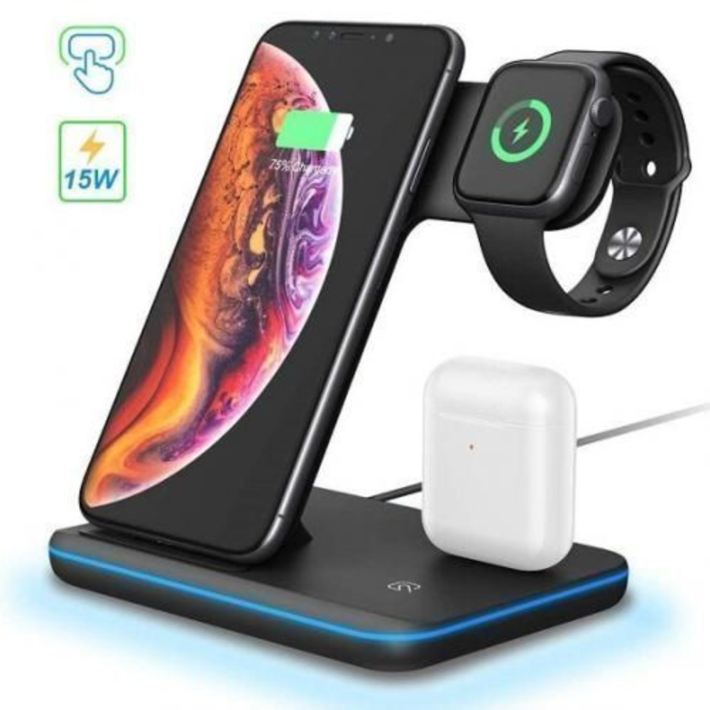 Chargeur Sans Fil 3-en-1 – Station De Charge Pour Iphone, Apple Watch Et Airpods