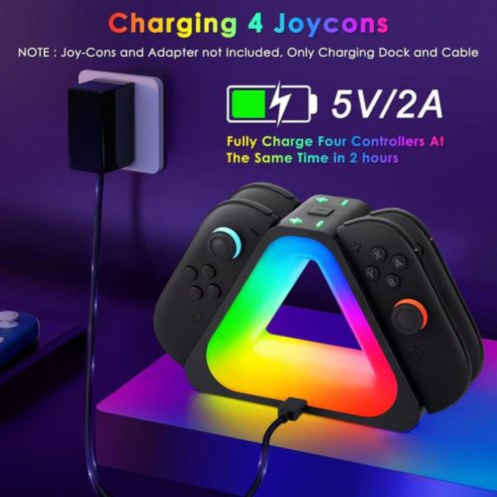 Station De Charge Otvo Sw2 Pour Joy-con Nintendo Switch – Charge 4 Manettes + Led Rgb
