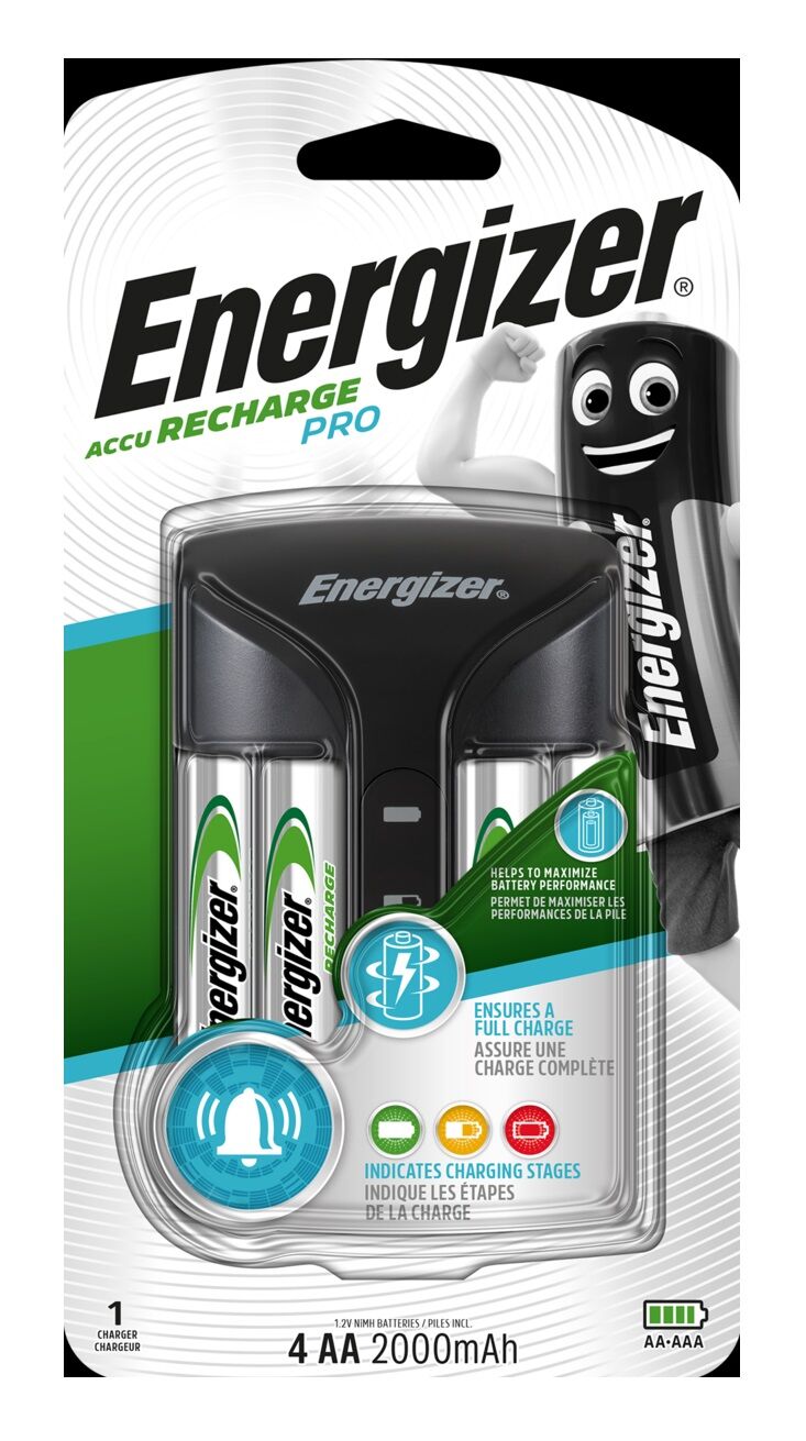 Chargeur De Batteries Aa Et Aaa Accu Recharge Pro + 4 Piles Aa 2000mah Avec Indicateur Led